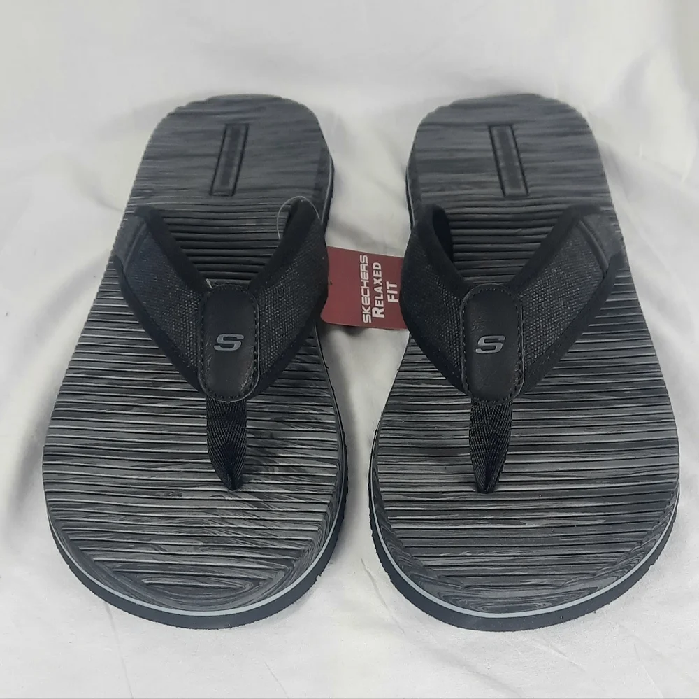 Skechers Tantric Rafe Mens Thong Sandals Size 13 Relaxed Fit Comfort Black NEW